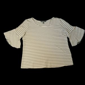 Market & Spruce scooped neck striped black/off white top flutter sleeves Size L